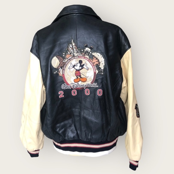 Disney 2000 Millennium Leather Varsity Bomber Jacket Mickey Mouse Sz L Rare - Picture 2 of 16
